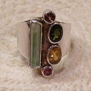 Starborn Multi Tourmaline Gemstone in Sterling Silver Ring - SIZE 8.5 to 8.75